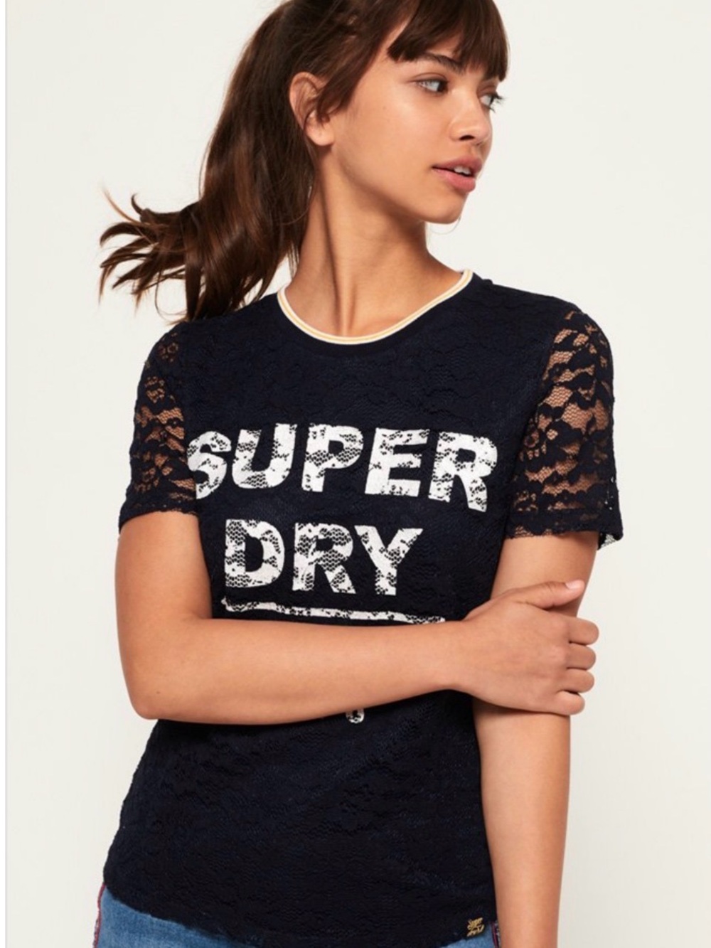 Superdry Navy Lace Overlay 'SUPER DRY NASHVILLE 1976' Short Sleeve Tee